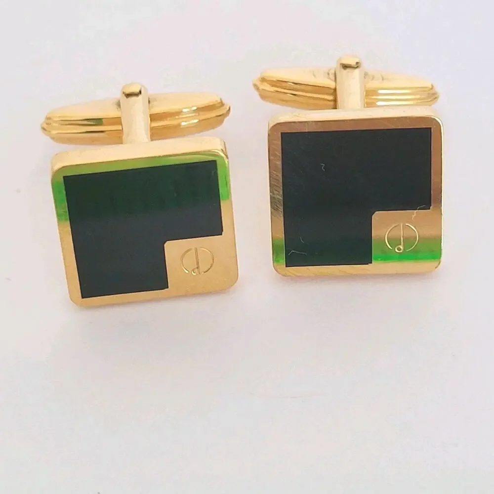 Dunhill D Cufflinks Gold Onyx Black Tone Logo Square Designer Logo Vintage Retro